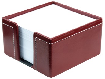 Zettelkasten mit 500 Blatt Papier CAMBRIDGE Top Grain Rindspaltleder mit heller Kontrastnaht rot