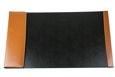 Schreibunterlage mit Klappleiste, inkl. Block und Kalender 2026/2027 CAMBRIDGE Top Grain Rindspaltleder mit heller Kontrastnaht hellbraun