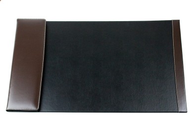 Schreibunterlage mit Klappleiste, inkl. Block und Kalender 2026/2027 CAMBRIDGE Top Grain Rindspaltleder mit heller Kontrastnaht dunkelbraun