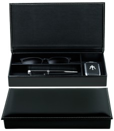 Ablagekasten mit Deckel CAMBRIDGE Top Grain Rindspaltleder schwarz