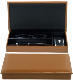 Ablagekasten mit Deckel CAMBRIDGE Top Grain Rindspaltleder hellbraun