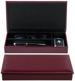 Ablagekasten mit Deckel CAMBRIDGE Top Grain Rindspaltleder rot