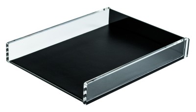 Briefablagekasten für A4 - ACRYL Kombination mit Top Grain Leder CAMBRIDGE schwarz (glatt)