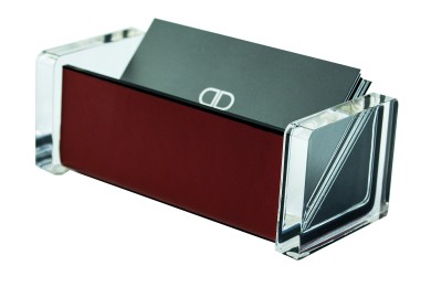 Visitenkartenspender - ACRYL Kombination mit Top Grain Leder CAMBRIDGE rot (glatt)