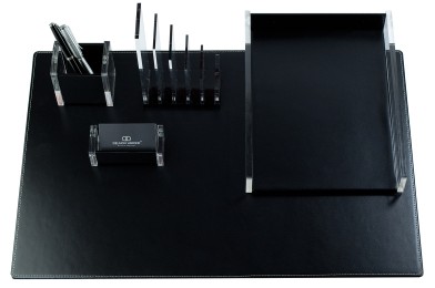 Schreibtisch Set "CAMBRIDGE" 5-teilig Kombination Acryl | Leder schwarz