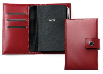 Pocket Notizbuch "NOTES" (auswechselbar) mit Druckknopf, CAMBRIDGE Top Grain Leder rot