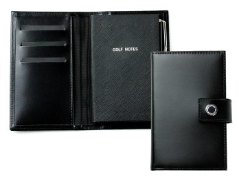 Pocket Notizbuch "GOLF NOTES" (auswechselbar) mit Druckknopf, CAMBRIDGE Top Grain Leder schwarz