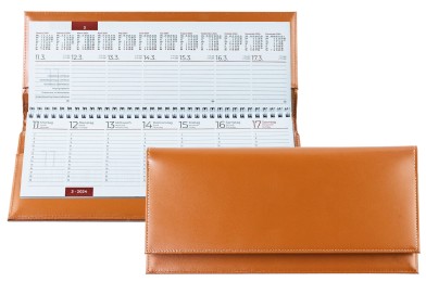 Tischquerkalender (auswechselbar) für 2026 - Cambridge Top Grain Leder hellbraun