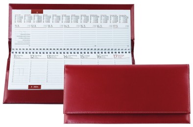 Tischquerkalender (auswechselbar) für 2026 - Cambridge Top Grain Leder rot