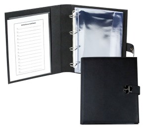 Dokumenten Ringbuch DIN A4 mit Schloss SAFFIANO Lederimitat schwarz