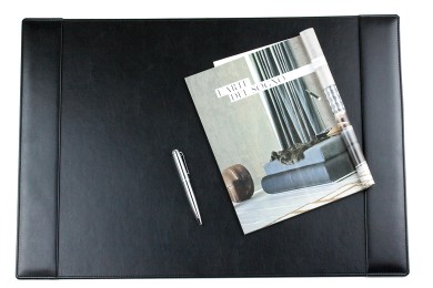 Exclusive Schreibunterlage  65 x 45 cm - mit 2 Seitenleisten aus veganem Lederimitat  schwarz / Kunstleder - made in Germany