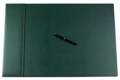 Exclusive Schreibunterlage 65x45 mit Klappleiste inkl. Block und Kalender 2026/2027 aus veganem Lederimitat dunkelgrün