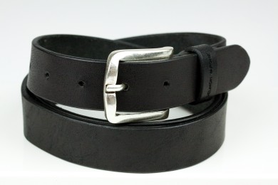 Ledergürtel PREMIUM Blankleder schwarz in 3cm Breite mit Dornschliesse altsilber